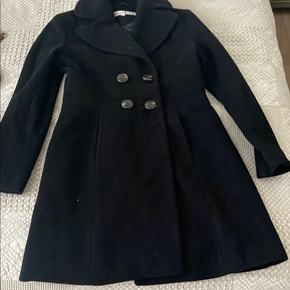Classic Black Peacoat with Wide Lapel and A-line Silhouette